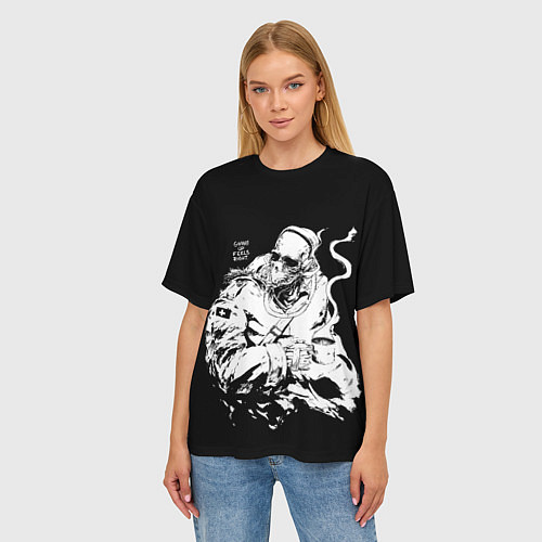 Женская футболка оверсайз Скелет с кружкой / 3D-принт – фото 3
