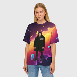 Футболка оверсайз женская Bones во весь рост в черной одежде, цвет: 3D-принт — фото 2