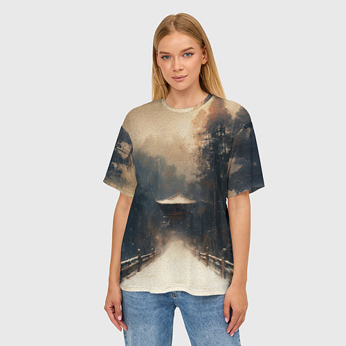 Женская футболка оверсайз Дорога к Японскому храму / 3D-принт – фото 3