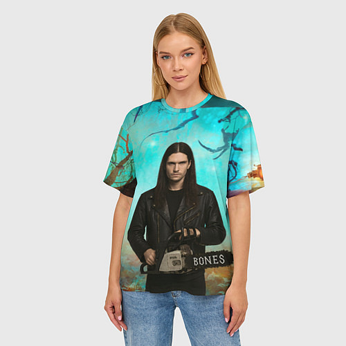 Женская футболка оверсайз Bones держит бензопилу / 3D-принт – фото 3