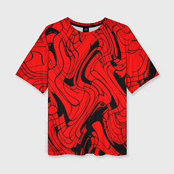 Женская футболка оверсайз Чёрно-красный абстрактный линии