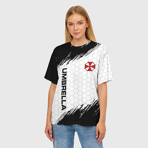 Женская футболка оверсайз Амбрелла - белые соты / 3D-принт – фото 3