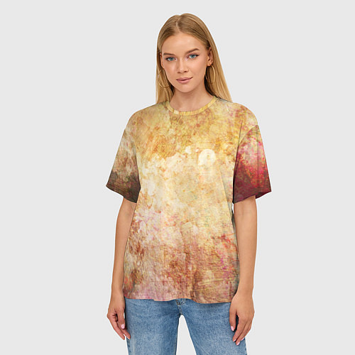 Женская футболка оверсайз Абстракция - drops corroded by bleach on an orange / 3D-принт – фото 3
