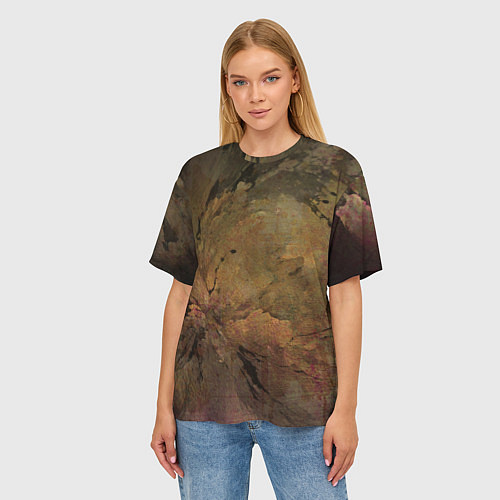 Женская футболка оверсайз Абстракция - yellowish-dark pink stone / 3D-принт – фото 3
