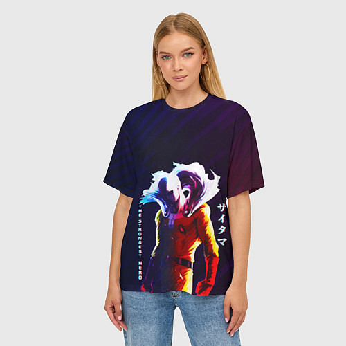 Женская футболка оверсайз Anime OPM Saitama The Strongest Hero / 3D-принт – фото 3