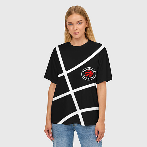 Женская футболка оверсайз Торонто Рэпторс - текстура мяча / 3D-принт – фото 3