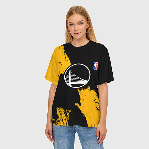 Женская футболка оверсайз Голден Стэйт Уорриорз - брызги желтой краски / 3D-принт – фото 3