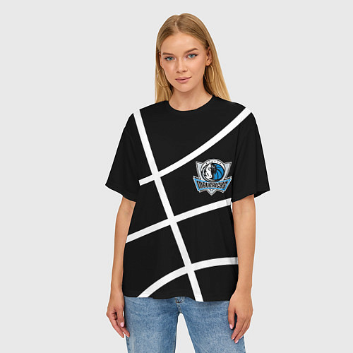 Женская футболка оверсайз Даллас Маверикс - текстура черного мяча / 3D-принт – фото 3