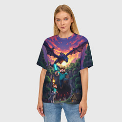 Футболка оверсайз женская Дракон края и Стив - Майнкрафт арт, цвет: 3D-принт — фото 2