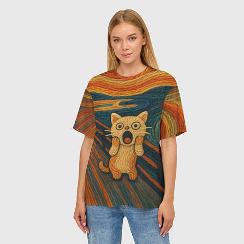Женская футболка оверсайз Котик Крик - вязаный нейроарт / 3D-принт – фото 3