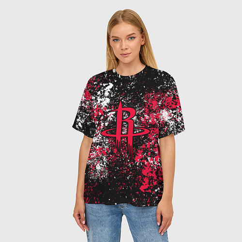 Женская футболка оверсайз Хьюстон Рокетс - цветовой хаос / 3D-принт – фото 3