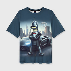 Футболка оверсайз женская Крутой Бендер рядом с Ламборджини, цвет: 3D-принт