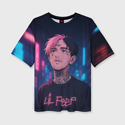 Футболка оверсайз женская LiL Peep - Неоновый аниме арт, цвет: 3D-принт