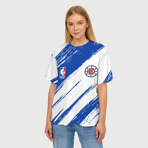 Женская футболка оверсайз Клипперс - синяя краска / 3D-принт – фото 3
