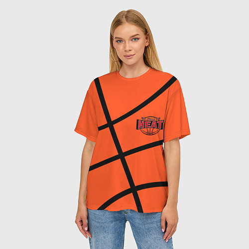 Женская футболка оверсайз Майами Хит - баскетболная разметка / 3D-принт – фото 3