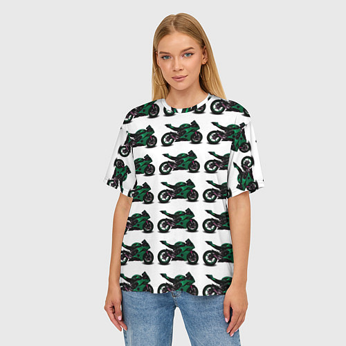 Женская футболка оверсайз Motorbike dark green / 3D-принт – фото 3