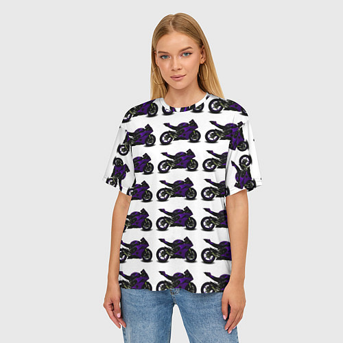 Женская футболка оверсайз The motorcycle is dark purple / 3D-принт – фото 3