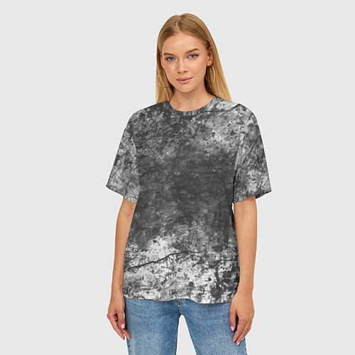 Женская футболка оверсайз Абстракция - grey and white wall with cracks / 3D-принт – фото 3