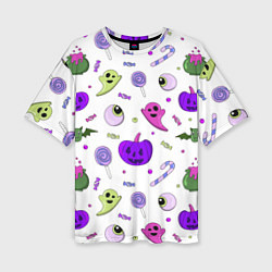 Футболка оверсайз женская Halloween purple pumpkin pattern, цвет: 3D-принт
