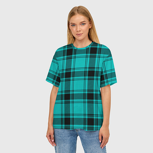 Женская футболка оверсайз Checkered blue / 3D-принт – фото 3