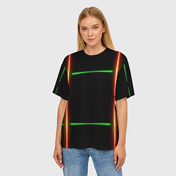 Футболка оверсайз женская Color black green orange lines, цвет: 3D-принт — фото 2