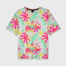 Женская футболка оверсайз Palm yellow pink