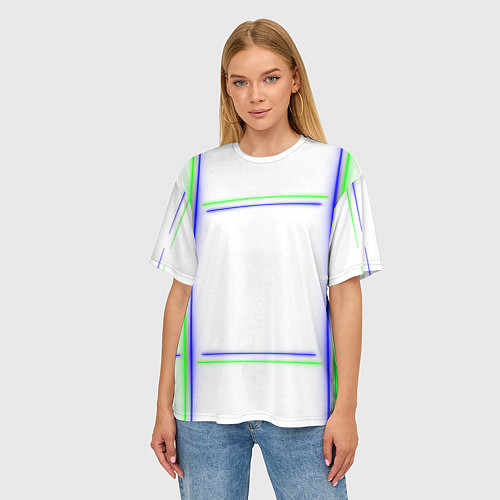 Женская футболка оверсайз Neon white green light blue / 3D-принт – фото 3