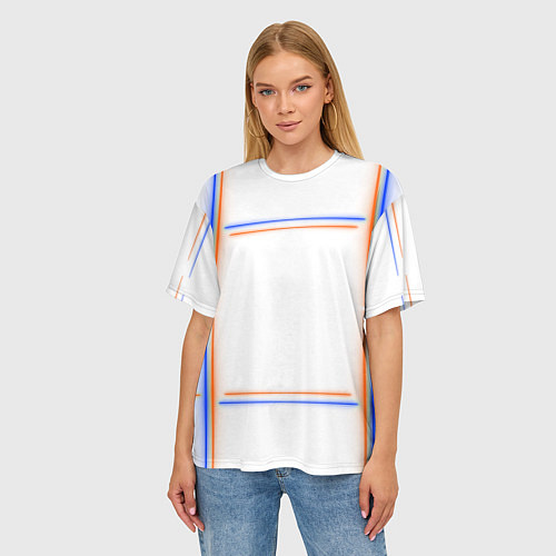 Женская футболка оверсайз Neon white orange blue / 3D-принт – фото 3