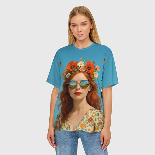 Женская футболка оверсайз Девушка в очках / 3D-принт – фото 3