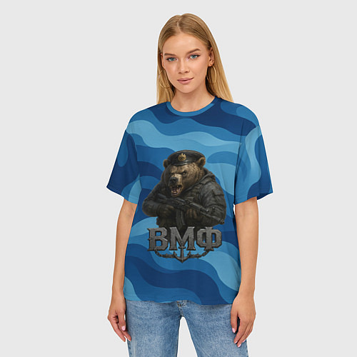 Женская футболка оверсайз ВМФ медведь / 3D-принт – фото 3