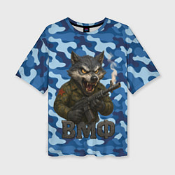 Футболка оверсайз женская Волк стреляет из автомата ВМФ, цвет: 3D-принт