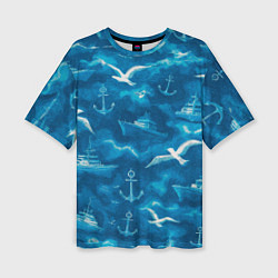 Футболка оверсайз женская Морской камуфляж акварелью, цвет: 3D-принт