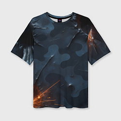 Футболка оверсайз женская Камуфляжная текстура с дырами, цвет: 3D-принт