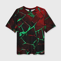 Футболка оверсайз женская Битые плиты тёмно-красный с зелёным, цвет: 3D-принт