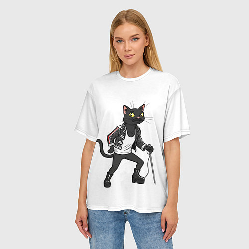 Женская футболка оверсайз Кот - Фредди Меркьюри / 3D-принт – фото 3