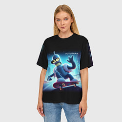 Футболка оверсайз женская Bender is a skateboarder in neon street - ai art, цвет: 3D-принт — фото 2