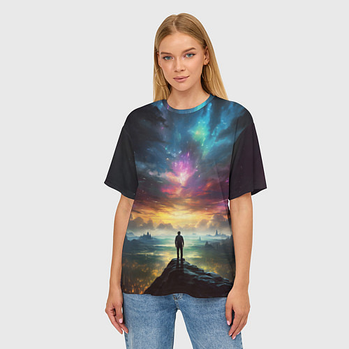Женская футболка оверсайз Shocking the cosmos / 3D-принт – фото 3