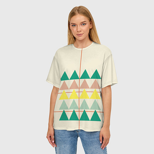 Женская футболка оверсайз Абстрактный лес - треугольники на светлом / 3D-принт – фото 3