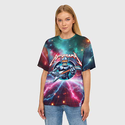 Женская футболка оверсайз Гитарист Бендер рок группы Футурама / 3D-принт – фото 3