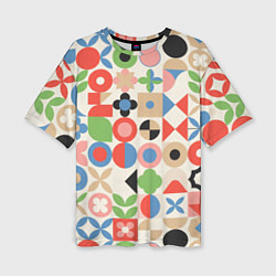 Футболка оверсайз женская Геометрический узор с цветочными элементами - ретр, цвет: 3D-принт