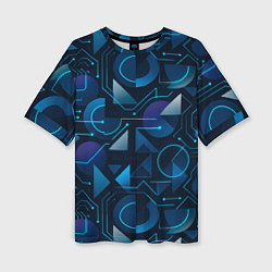 Футболка оверсайз женская Футуристическая сине-фиолетовая абстракция с хакер, цвет: 3D-принт