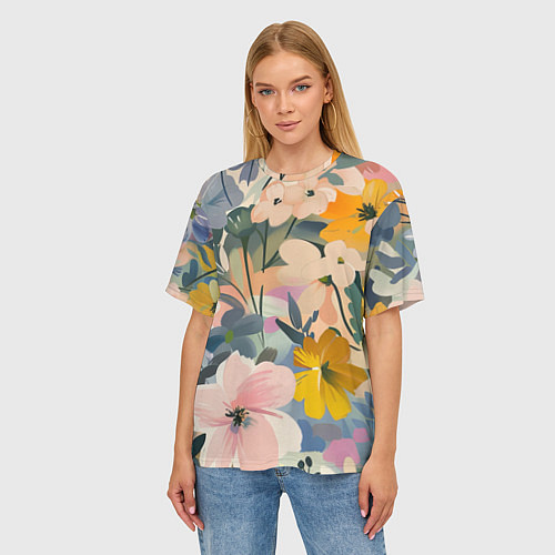 Женская футболка оверсайз Цветы цветочки / 3D-принт – фото 3