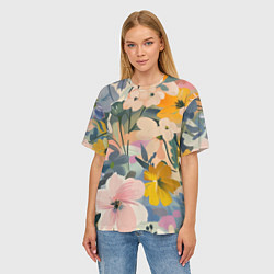 Футболка оверсайз женская Цветы цветочки, цвет: 3D-принт — фото 2