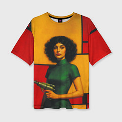 Футболка оверсайз женская Девушка с бластером ретрофутуризм поп-арт 1970-е, цвет: 3D-принт