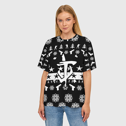 Женская футболка оверсайз Doom x csgo winter / 3D-принт – фото 3