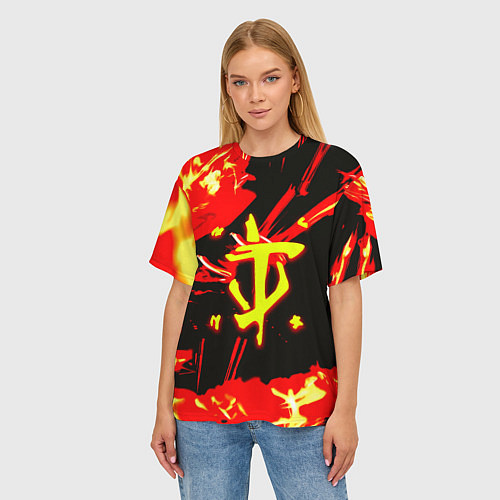 Женская футболка оверсайз Doom огненный / 3D-принт – фото 3