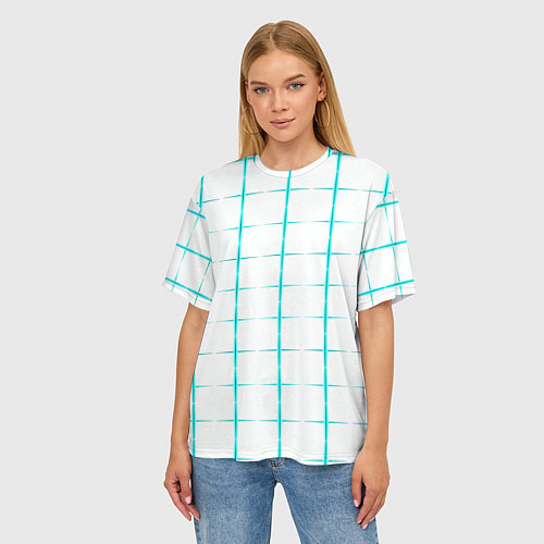 Женская футболка оверсайз Color white light blue crosses / 3D-принт – фото 3