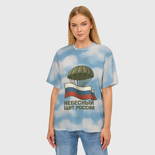 Женская футболка оверсайз Небесный щит России ВДВ / 3D-принт – фото 3
