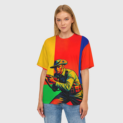 Женская футболка оверсайз Австралийский ретро солдат поп-арт / 3D-принт – фото 3