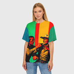 Футболка оверсайз женская Ковбой против индейца поп-арт, цвет: 3D-принт — фото 2